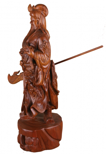 草花梨木关公雕像武财神供奉用横刀招财站像