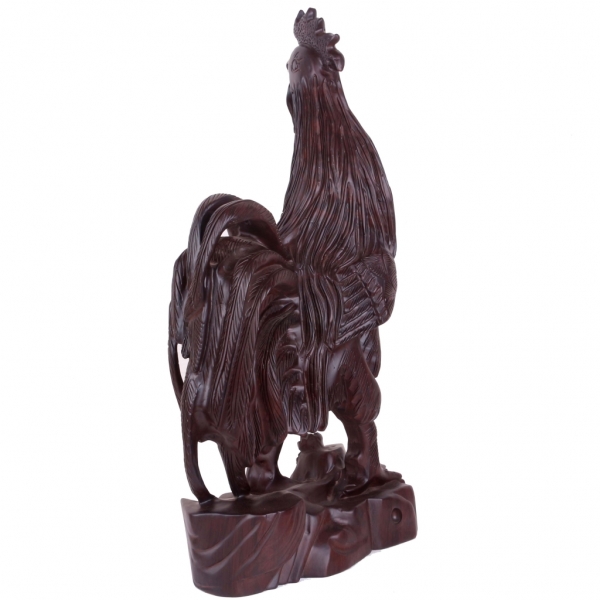 黑檀木雕刻金鸡报晓吉祥物家居摆件