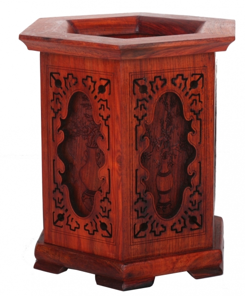 酸枝木笔筒激光雕花桌面笔筒六角型