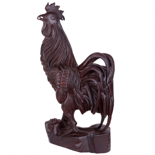 黑檀木雕刻金鸡报晓吉祥物家居摆件