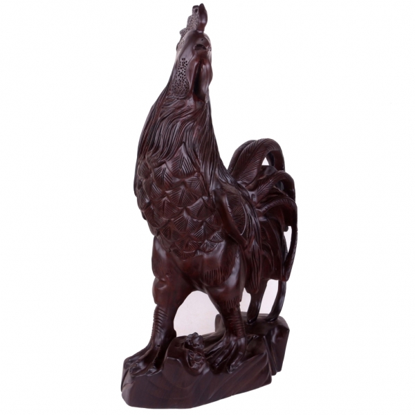 黑檀木雕刻金鸡报晓吉祥物家居摆件