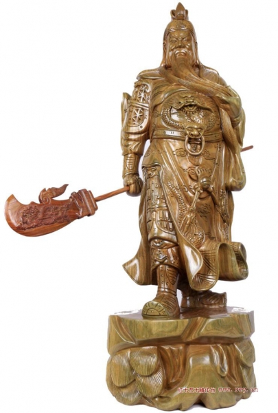 80公分圆木雕刻关公雕像供奉关羽站像