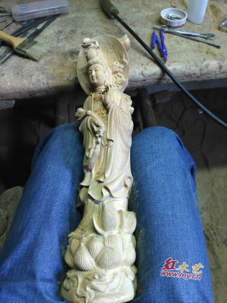 观世音站像佛像柏木工艺品