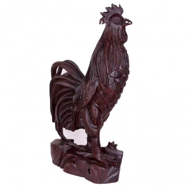 黑檀木雕刻金鸡报晓吉祥物家居摆件