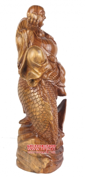 年年有余弥勒佛绿檀木雕像装饰品摆件