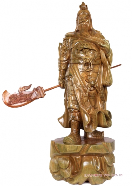 80公分圆木雕刻关公雕像供奉关羽站像