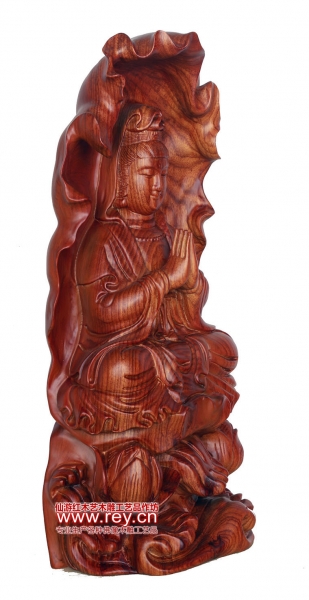 观音坐像草花梨木雕刻