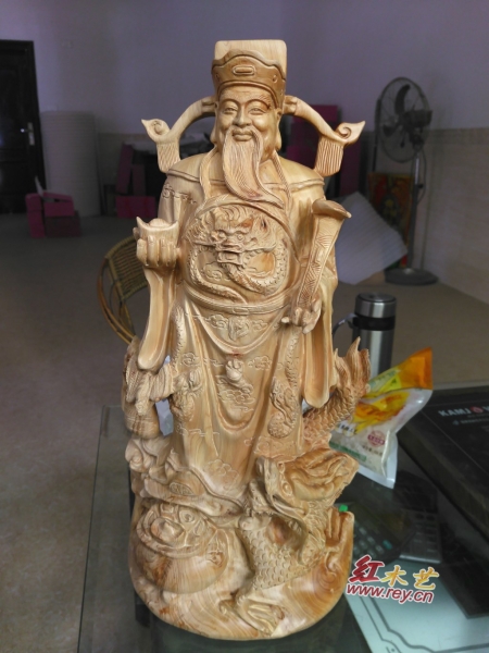 香柏木加木制工艺品财神爷雕像