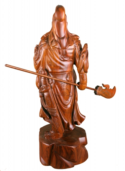 草花梨木关公雕像武财神供奉用横刀招财站像